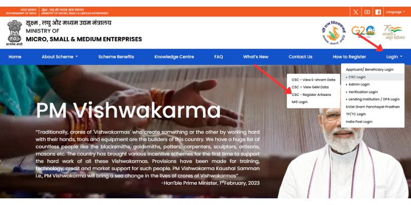 PM Vishwakarma Yojana CSC - Register Artisans